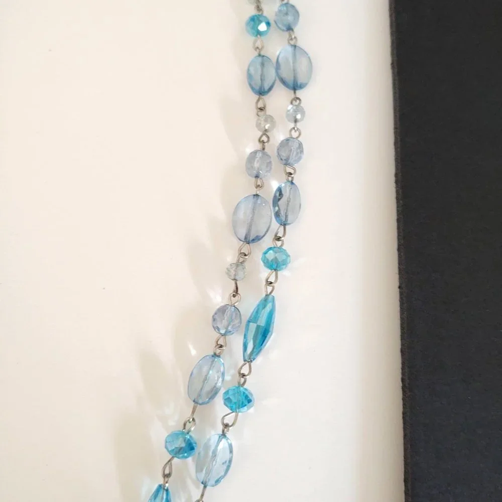 Long double strand blue beaded necklace